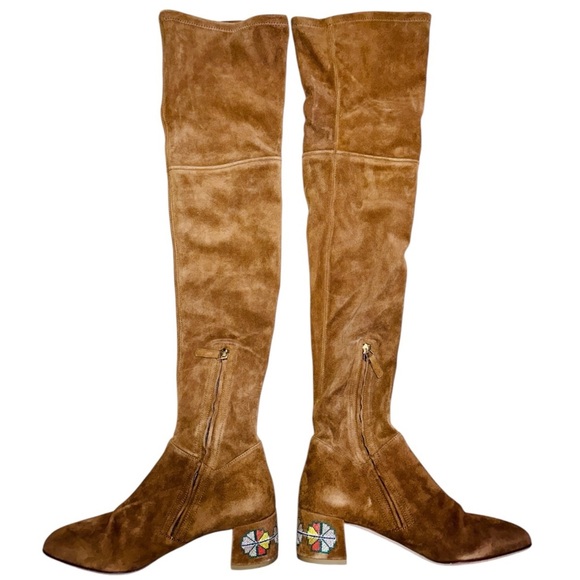 ETRO brown suede embroidered heel over the knee boots NEW - Picture 3 of 9